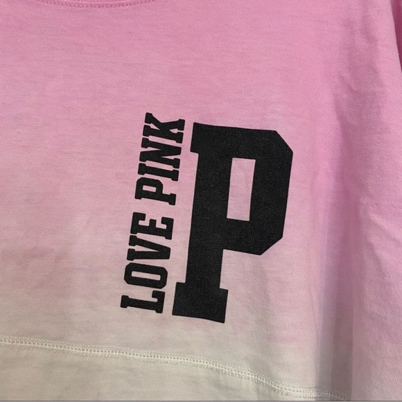 PINK VS Pink Black Long Sleeve Oversized Ombre Varsity Jersey Sweatshirt Large - Picture 5 of 9